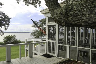 Riverview Restaurant with Cape Fear River in the background in Kure Beach