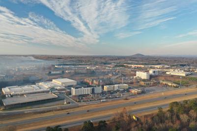 drone shot of HMCC and hotels