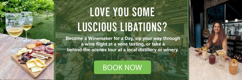 Wine imagery promotes booking Wine & Distillery Tastings through VisitGreenvilleSC.com.