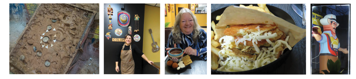 A collage showing Columbian cultural experiences in Fort Wayne like food and restaurants