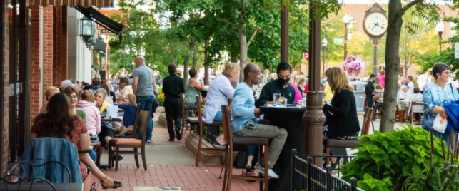 People dining on the street in Wausau