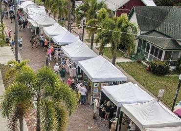 Aerial view of the Sullivan Street Craft Fair in Punta Gorda, Florida.