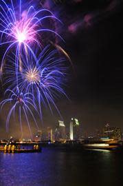 Fireworks over harbor