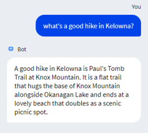 KAITI response to "what's a good hike"