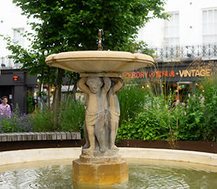 View of the fountain at Boots Corner in Cheltenham