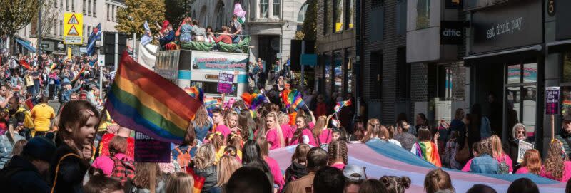Swansea Pride parade on Wind Street, Swansea.