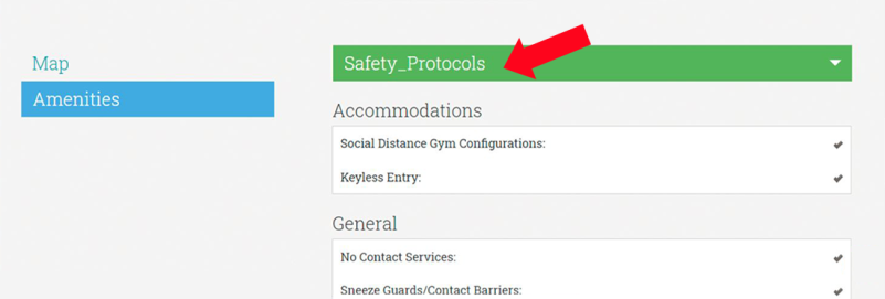 Managing Amenities 3 - Closeup of Safety Protocol Amenities as they show on the website