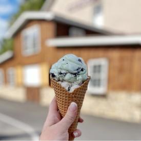 Picture of ice cream cone in front of Old Mill Creamery