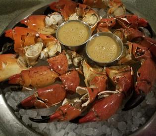 Plate of stone crab claws at Flagler Fish Company