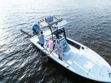 Overhead shot of a fishing trip on Charlotte Harbor on a warm winter day.