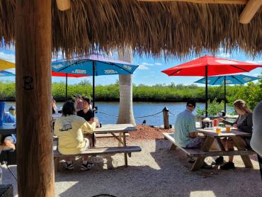 The patio at Riviera Bar & Grill on Alligator Creek on a sunny and warm November day.