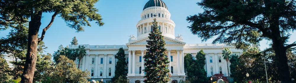 christmas tree in front of Sacramento's Capitol building