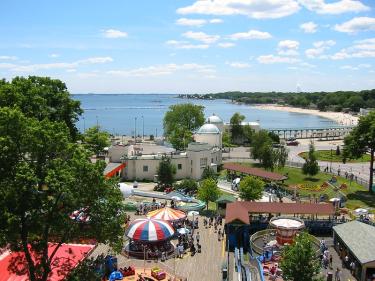 Rye Playland Park beach boardwalk