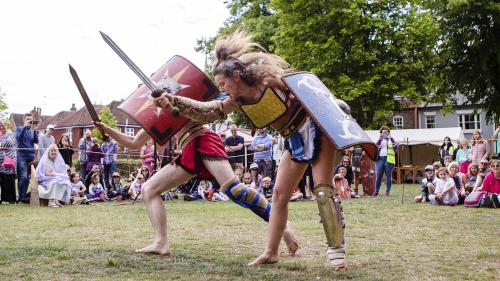 Roman gladiators in a re-enactment