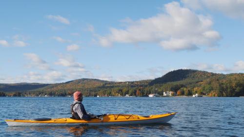 Man kayaking in Saratoga lake