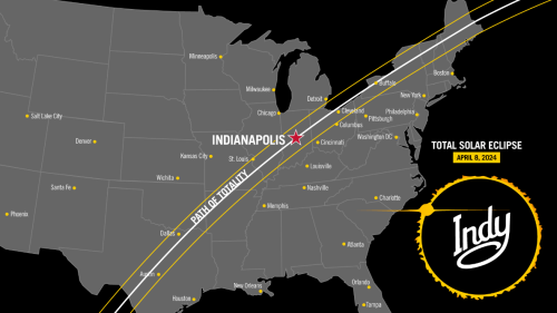 A map of the United States with a gold bar tracking the path of the eclipse