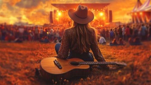 AI generated person in a cowboy had watching a concert.