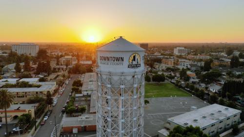 A wide shot of the DTSA Watertower