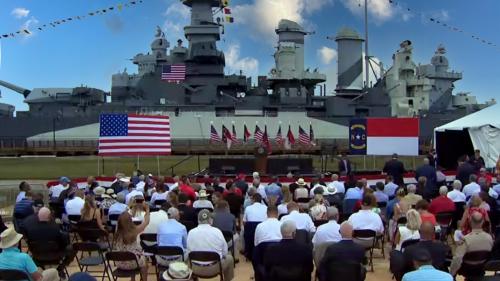 Speaker platform for WWII Heritage City ceremony