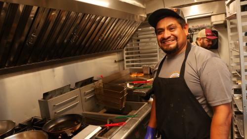 Chef Marcario Jimenez standing in kitchen of his food truck