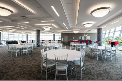 Bella Vista room at Berglund Center with round white tables.