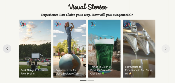 Eau Claire's Visual Stories section on their website, highlighting UGC about the destination.