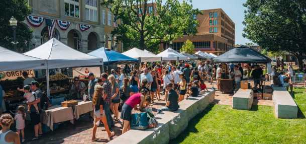 entonville's Farmers Market on our city square, with vendors along our newly opened A Street Promenade.