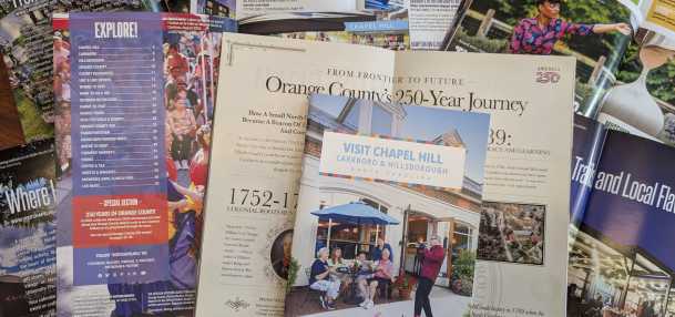 Select pages from the Chapel Hill/Orange County 2026 Official Visitors Guide
