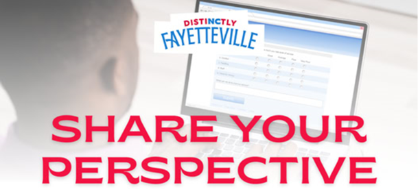 Image of a male looking at a computer screen with a survey and a note to "Share Your Perspective"