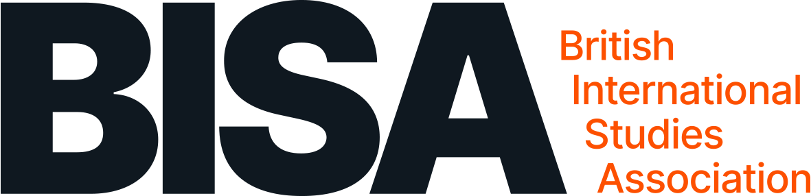 BISA logo featuring large dark blue letters “BISA” with the words “British International Studies Association” in orange stacked to the right on a black background.