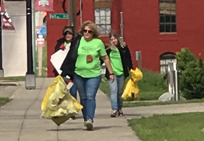 Walking with trash bags