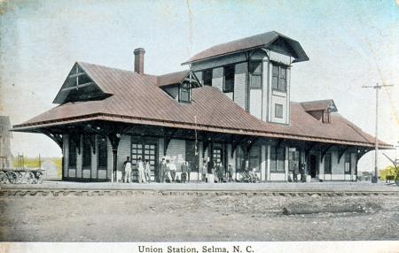Historic photo showing railroad stop Union Station in Selma, NC.