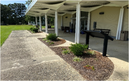 Exterior of porch at Bentonville Battlefield Visitor Center