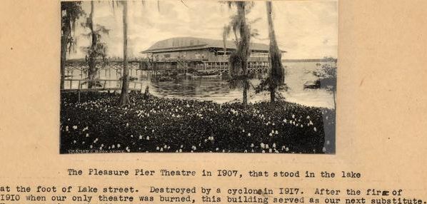 black and white photo of the pleasure pier theater