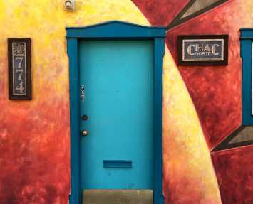 Colorful front door at the Art District on Santa Fe
