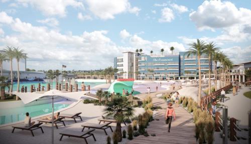 Hotel overlooking a lagoon and beach area