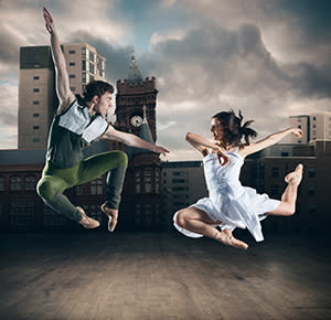 Two ballet dancers, mid-performance
