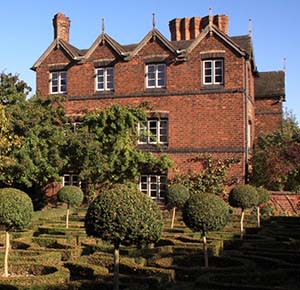 The knot garden and farmhouse at Moseley Old Hall, Staffordshire