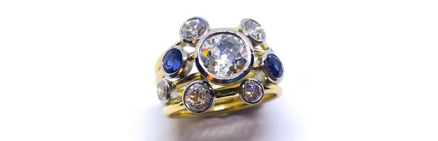 Ring made from existing jewellery re-imaged to create something new 