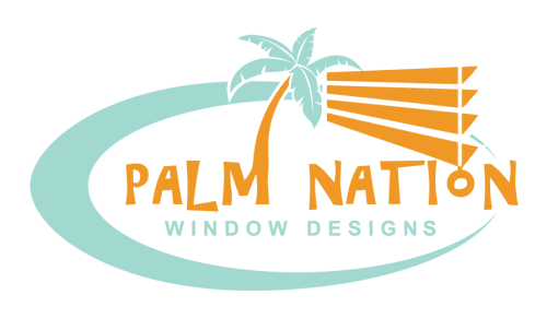 Palm Nation Window Designs logo, orange and blue.