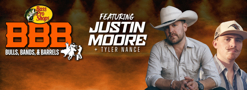 Justin Moore is pictured in an image to promote Bulls, Bands and Barrels at INTRUST Bank Arena.