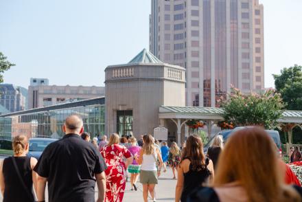 Group of people walking in Downtown Roanoke.