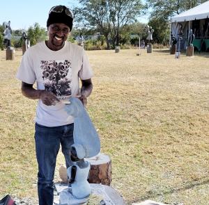 Zimsculpt Artist Working on a Sculpture at Peace River Botanical & Sculpture Gardens