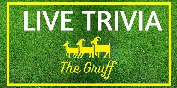 Image of grass with the saying Live Trivia in white with the image of 3 billy goats and the words underneath that say The Gruff