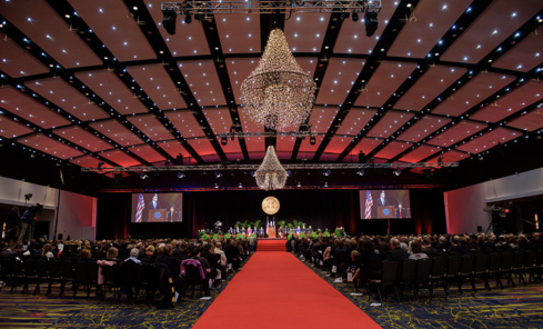 Red carpet event in a ballroom at the Iowa Events Center