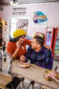 Couple sharing ice cream at Old Town Slidell Soda Shop