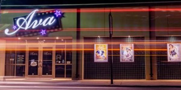 Outside facade of Ava Gardner Museum at night