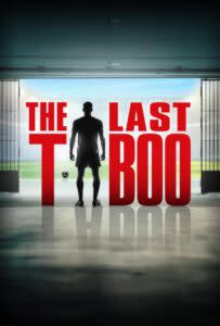 Silhouette of a soccer player standing at the entrance of a stadium tunnel with the words "THE LAST BOO" superimposed on the image, with the backdrop of a soccer goal and stadium seating.