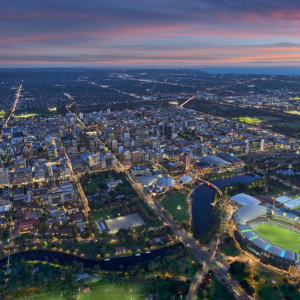 Aerial photo of Adelaide suburbs at Sunset