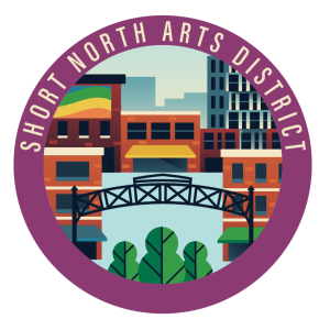 Short North Arts District circular icon with buildings and arch